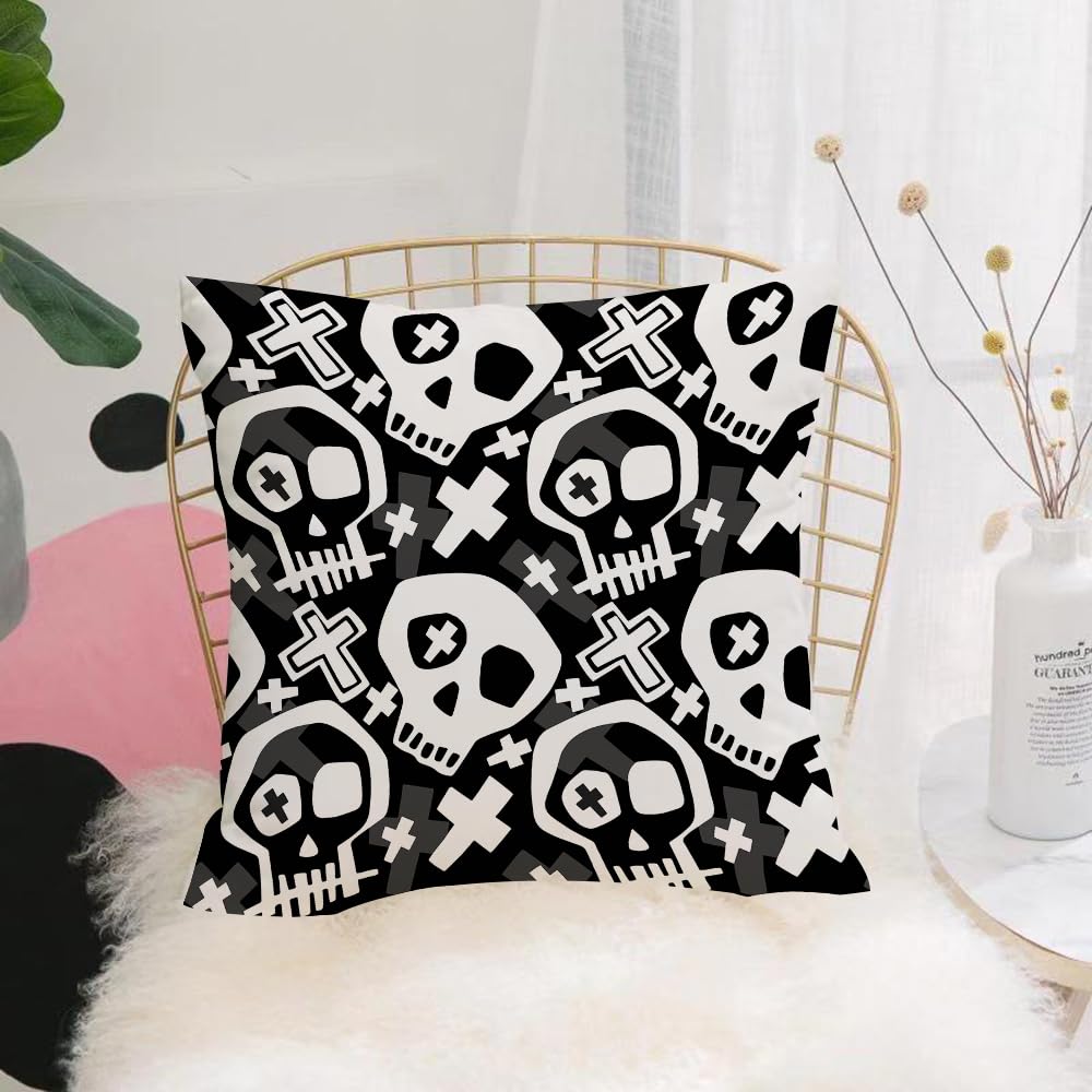 Hyosxw Skull Modern Print.seamless Graffiti Style P - A6 Cushion Cover,Throw Pillow Case Home Decorative For Living Room Bedroom Sofa Chair 18X18 Inch,Skull Modern Print.seamless Graffiti Style Painting Halloween,Pillowcase 45X45cm