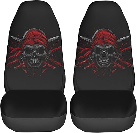 Foruidea Skull Crossed Car Seat Covers Universal 2 Pcs Auto Front Seat Cover Fit Most Cars,SUV,Sedan,Trucks