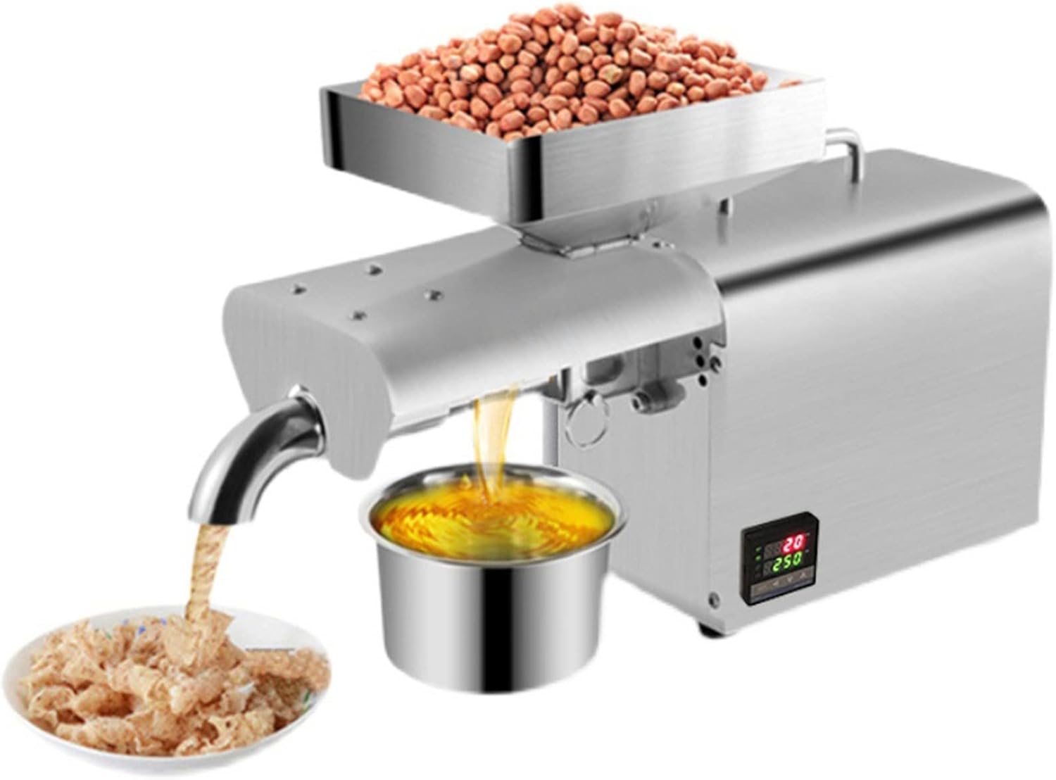1250W 業務用オイルプレス機、自動家庭用オイル抽出機、ステンレススチール製ホットコールドオイルエクスペラー、ピーナッツ、ゴマ、ヒ