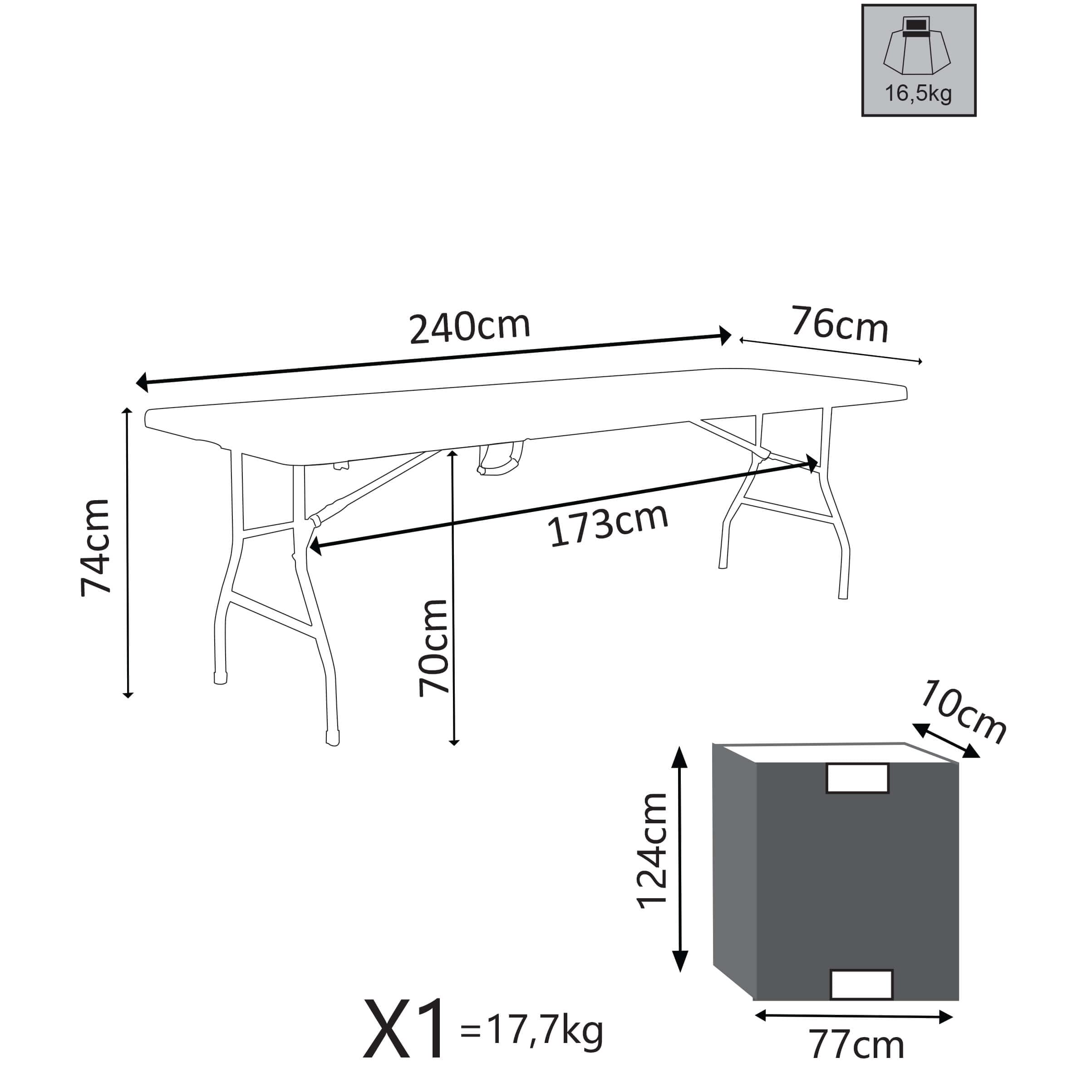 Tavolo Pieghevole in Acciaio e plastica 240x76x74 h cm