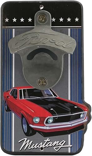 Abridor de botellas de pared Ford Mustang, abrebotellas vintage para Ford Mustang hecho con madera y metal fundido, gran idea de regalo