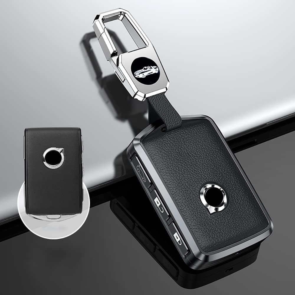 ontto Leather Key Fob Cover with Keychain Stylish Key Case Full Protection Fit for Volvo XC90 S90 XC60 2018 2019 Black - Image 2