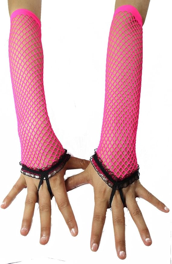 YiTeng Neon Fingerless Gloves with Ruffle Costume Party