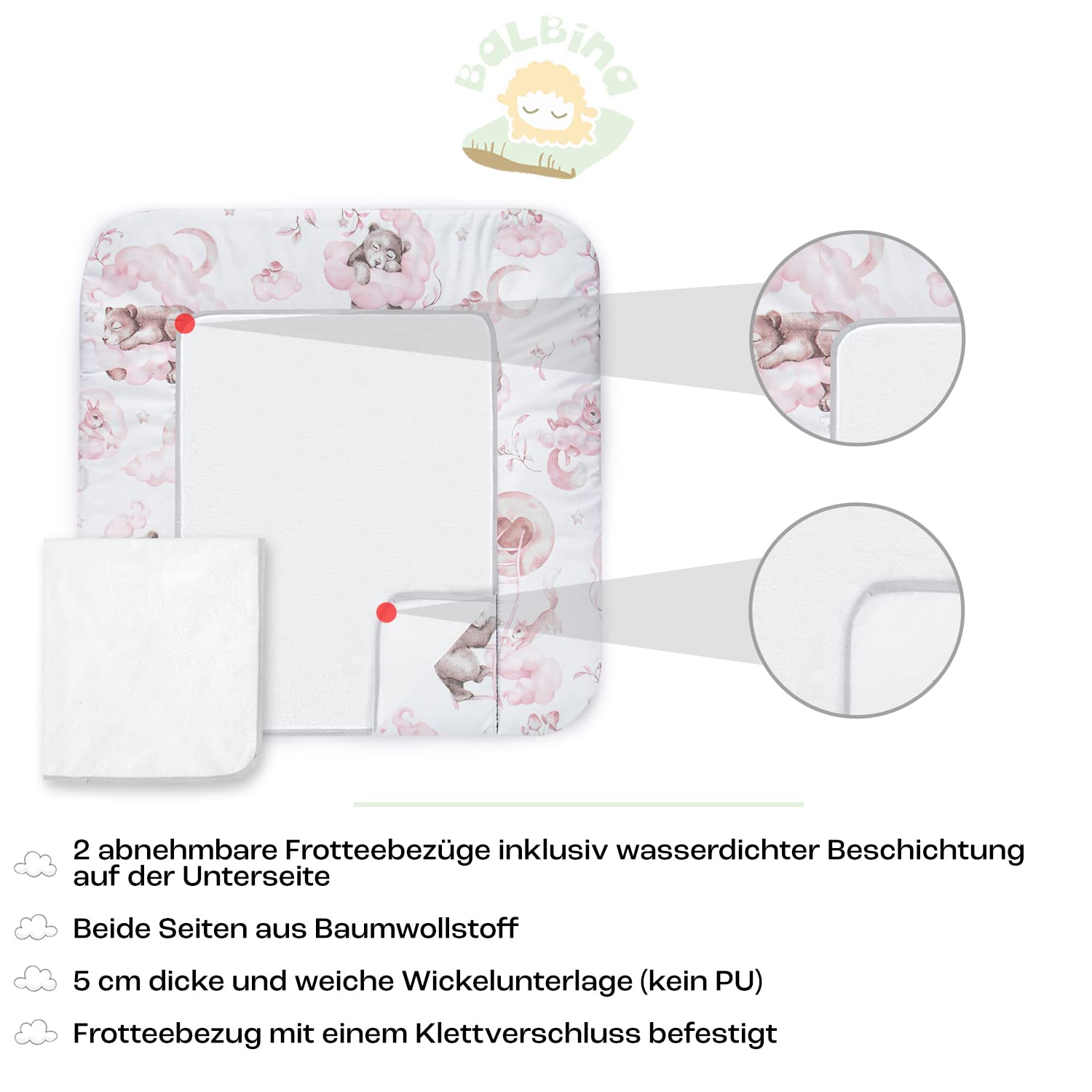 Almohadilla Cambio Pañales Cambiador Para Bebé Balbina - Almohadilla De Algodón Con Funda De Rizo Intercambiable, 70 X 75 Cm, Diseño Oso Cambiador Bebe Comoda