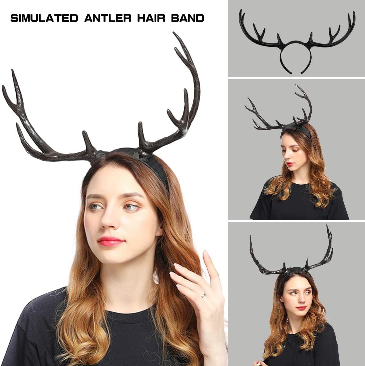 FERCAISH Reindeer Antler Headband, Black Deer Horn Elk Headband Headpiece for Christmas Party, Large Antler Ears Hairband - Image 6