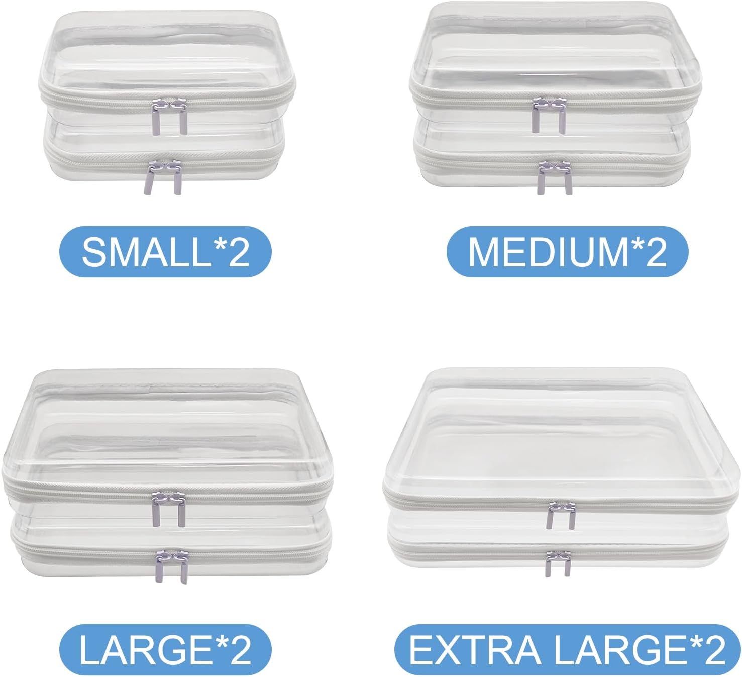 8 Pack Clear Zippered Cosmetic & Multi-Use Storage Bags - Organizer for Makeup, Home, Office & Travel Essentials(2 Small/2 Medium/2 Large/2 Extra Large)