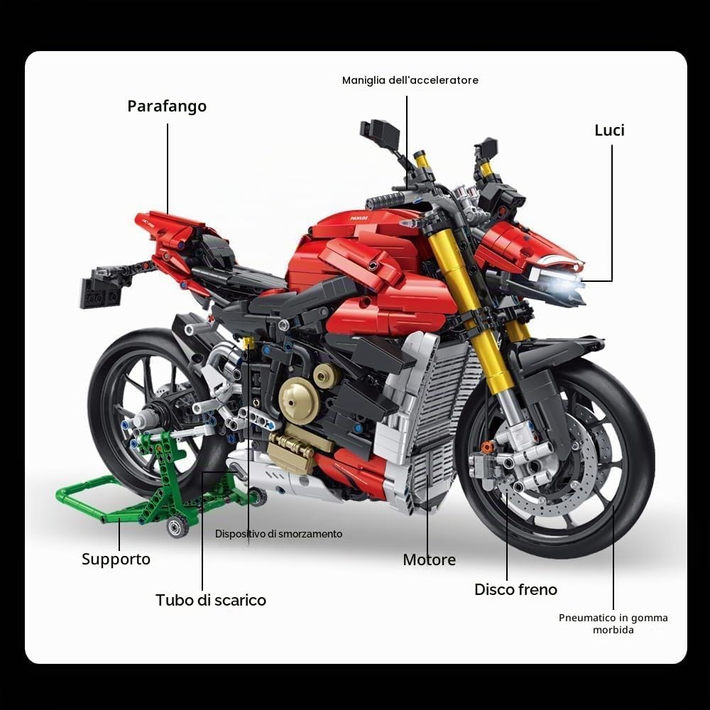 DelightCube Tecnica, set di mattoncini da costruzione per moto, MOC, modello supermoto per bambini adulti, 1985 pezzi tecnica da corsa moto blocchi da costruzione (88015F)