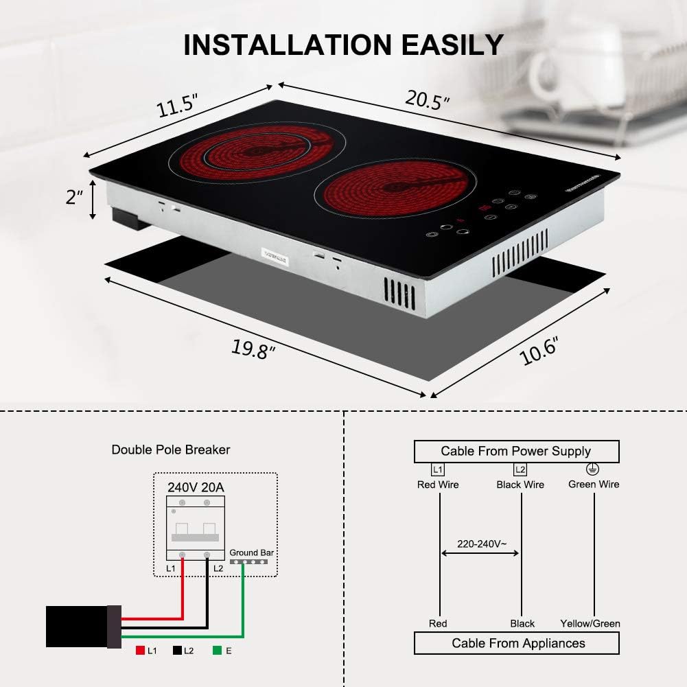 Flash Deals - 70% OFF Electric Cooktop, thermomate 12 Inch Built-in Radiant Electric Stove Top, 240V Ceramic Electric Stove with 2 Burners, 9 Heating Level, Timer & Kid Safety Lock, Sensor Touch Control Creative Product Electric Cooktop, thermomate 12 Inch Built-in Radiant Electric Stove Top, 240V Ceramic Electric Stove with 2 Burners, 9 Heating Level, Timer & Kid Safety Lock, Sensor Touch Control