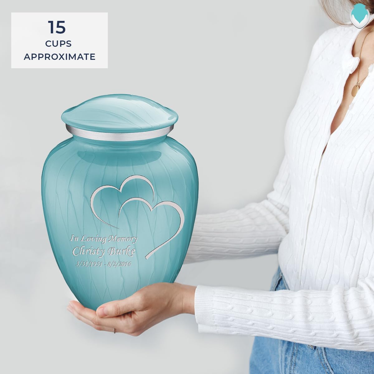 Geturns - Adult Personalized Heart Cremation Urns for Human Ashes I Large Pearl Light Blue Funeral Urn for Men and Women I 200 lbs