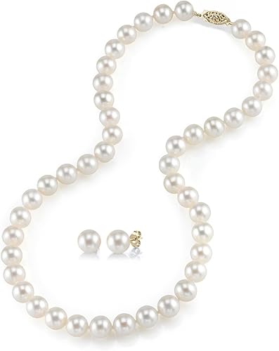 The Pearl SOURCE Juego de collar y pendientes de perlas cultivadas en agua dulce de 7 a 0.315in, de oro de 14 quilates, de 7 a 0.315in, de longitud
