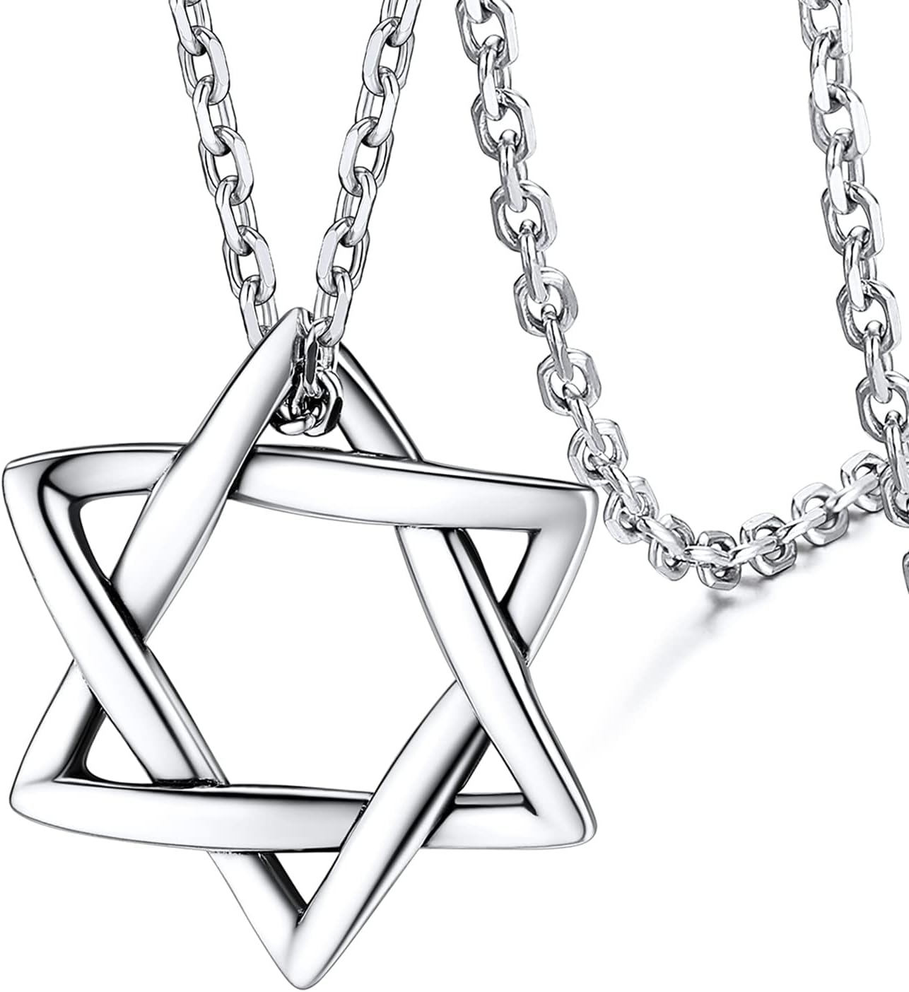 FaithHeart Star of David Hexagram Pendant Jewish Necklace for Men Women Sterling Silver/Stainless Steel Magen David Jewellery with sturdy Chain