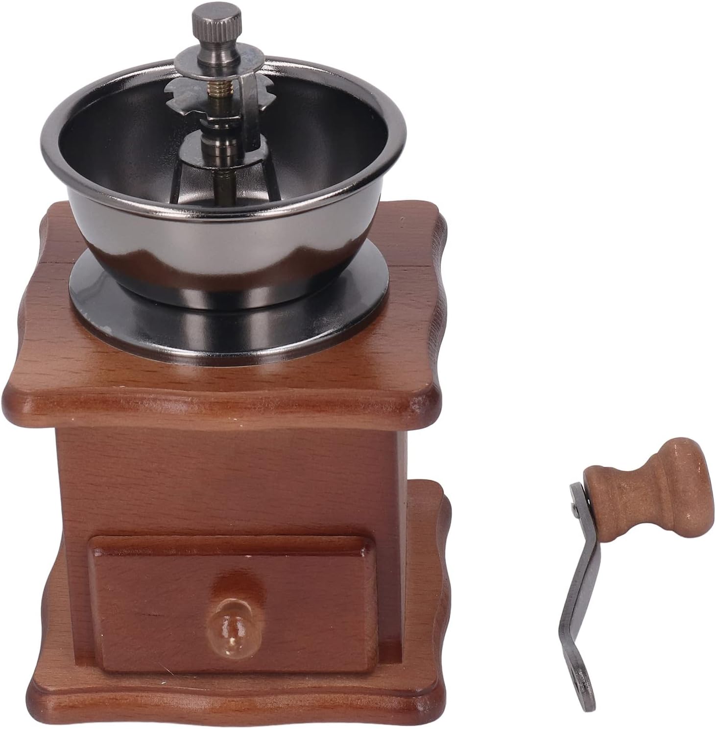 Oumefar Manual Coffee Mill, Easy To Operate Manual Coffee Grinder Retro Wood Base Stainless Steel Core Adjustable for Home