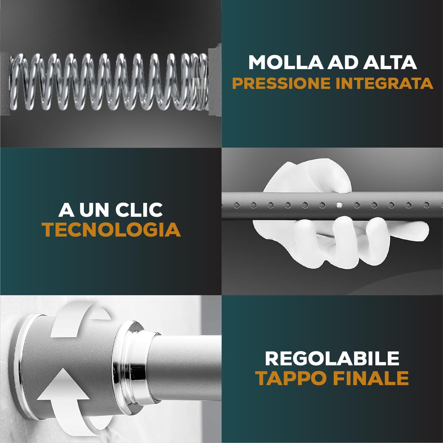 MEISENBERG Bastone Telescopico Tenda 370-420cm, Grigio, Ø 32 mm, Bastoni Tende a Pressione per Finestre, Divisori per Ambienti e Cucina