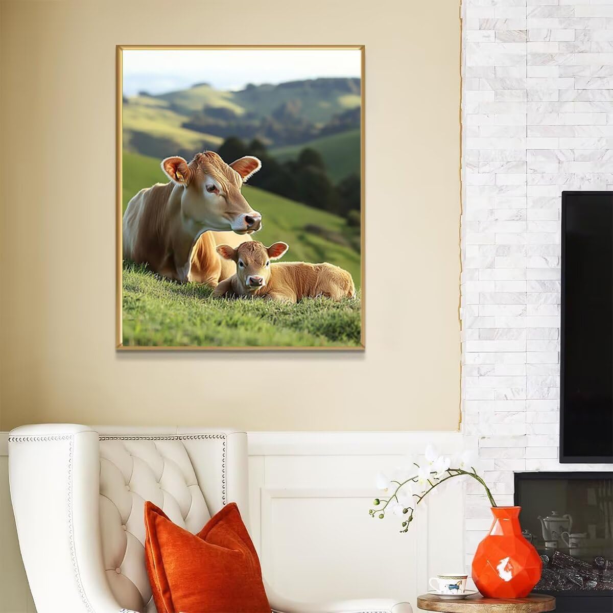 Dipingere con i Numeri Bue, Paint by Numbers Adulti Pascolo, Fai da te Creativi Adulti Quadri da Dipingere Numerati Kit per Decorazione Della Parete di Casa, Regalo 100x135 cm Senza Cornice O3-N
