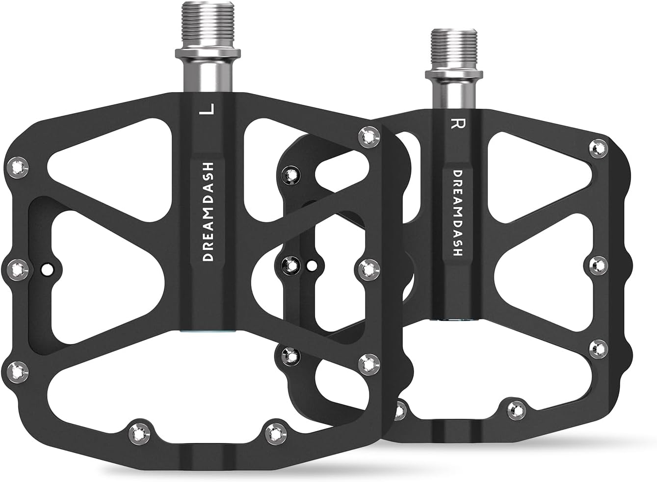 Bike Pedals, 3 Sealed Bearings with Cro-Mo Spindle, Expanded Comfort (4.37"/111mm) CNC Aluminum Bicycle Platform, 16 Non-Slip Pins, 9/16" Pedals for MTB Road Bike E-Bike Black
