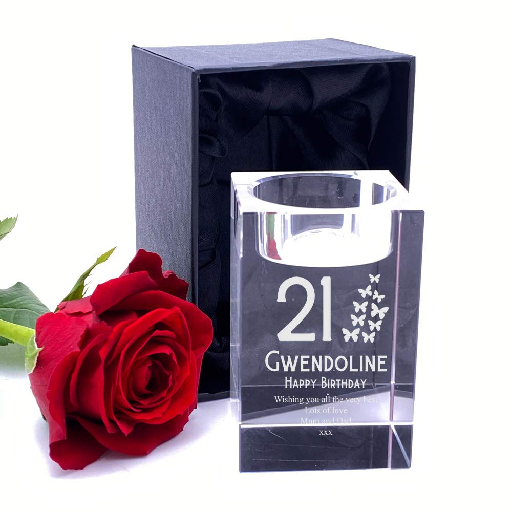 Ukgiftstoreonline Clear Personalised Crystal Glass Birthday Any Age Tea Light Candle Holder 18Th, 21St, 30Th, 40Th, 50Th, 60Th, 70Th