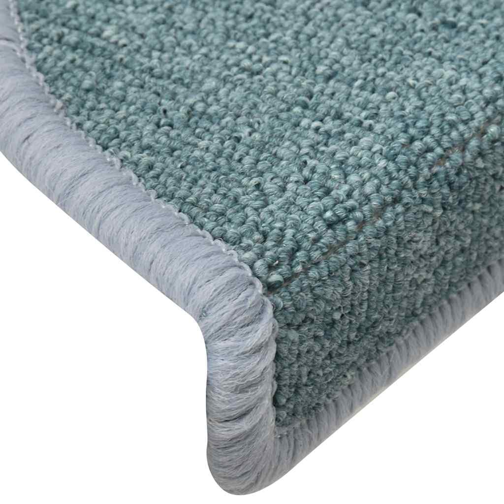 Stufenmatten 30 STK., 56x17x3 cm Seeblau Halbrund, Teppich Treppenstufen Matten, rutschfeste Treppenschoner für Holzstufen, langlebiger Treppen Teppich