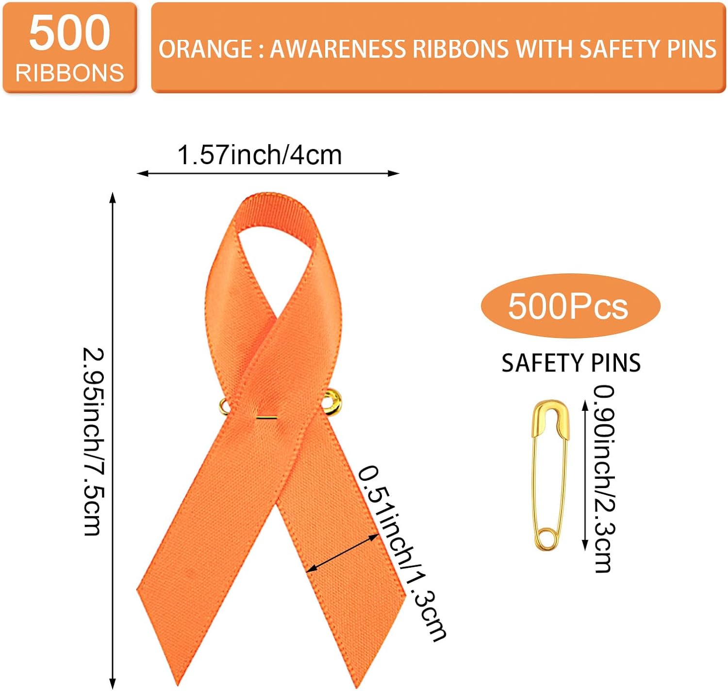 WANDIC Polyester Ribbon Pins, Satin Cancer Awareness Badge with Safety Pins Hope Faith Ribbon Brooches for Women and Men Activity Clothing Decoration（2.95 * 1.57inch）