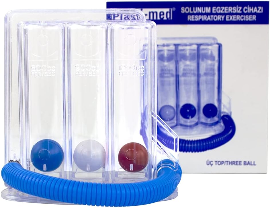 Mobiclinic, Respiratory Exerciser, Lung Exerciser, Spirometer, Respiratory Education and Therapy Equipment, CE Marking, Strengthens and Improves Breathing, 3 Chambers, Clear