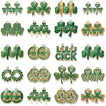 PHALIN 40PCS St.Patricks Day Charms for Jewelry Making, Assorted Glittery Shamrock Charm, Irish Bracelet Making Charms Bulk, Enamel Hat Lucky Leaf Pendant Charms for DIY Crafts Ornament Gifts