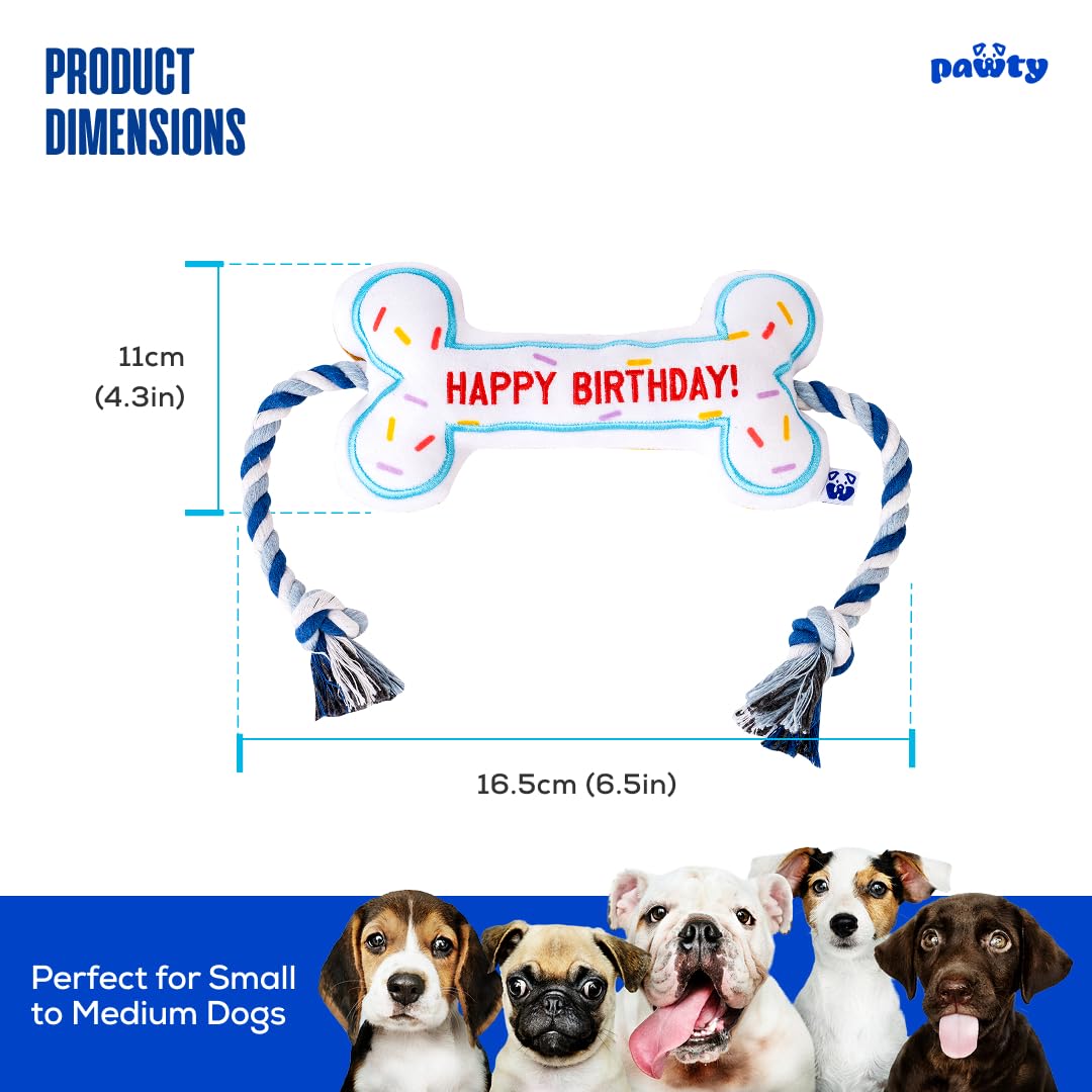 Juguete interactivo de hueso de cumpleaños para perros, juguete interactivo de cuerda para mascotas, bonito diseño único, regalo de cumpleaños para fiestas, cachorros pequeños y medianos, juguete de