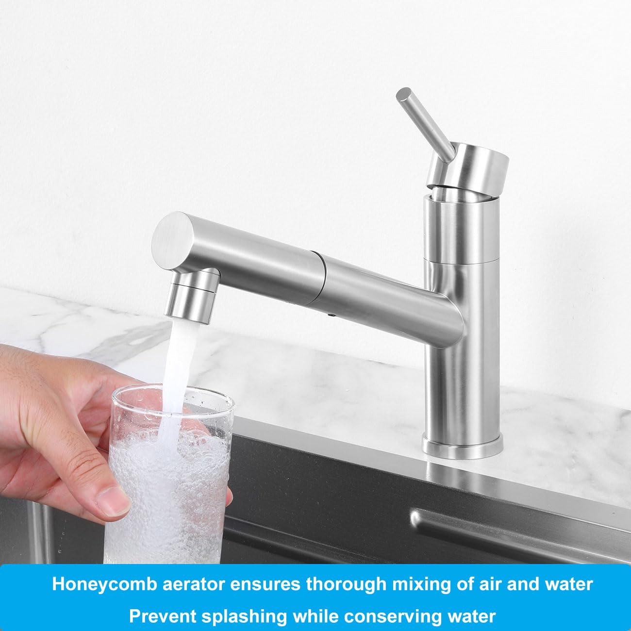 Küchenarmatur Ausziehbar mit 2 Strahlarten, Wasserhahn Küche | Einhandmischer Mischbatterie für Küche | 150° Drehbar | Edelstahl Spültischarmatur | Gebürstet