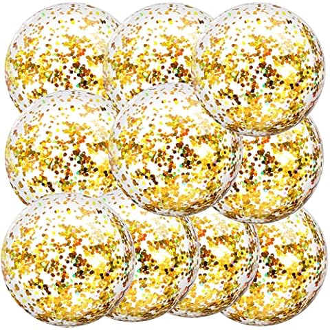 Civaner 10 Pieces Inflatable Beach Balls Glitter Summer Swimming Pool Balls Valentine Outdoor Decor Ball Ornaments Floatable Confetti Ball for Beach Xmas Party Favor, 16 Inch(Gold) Cover