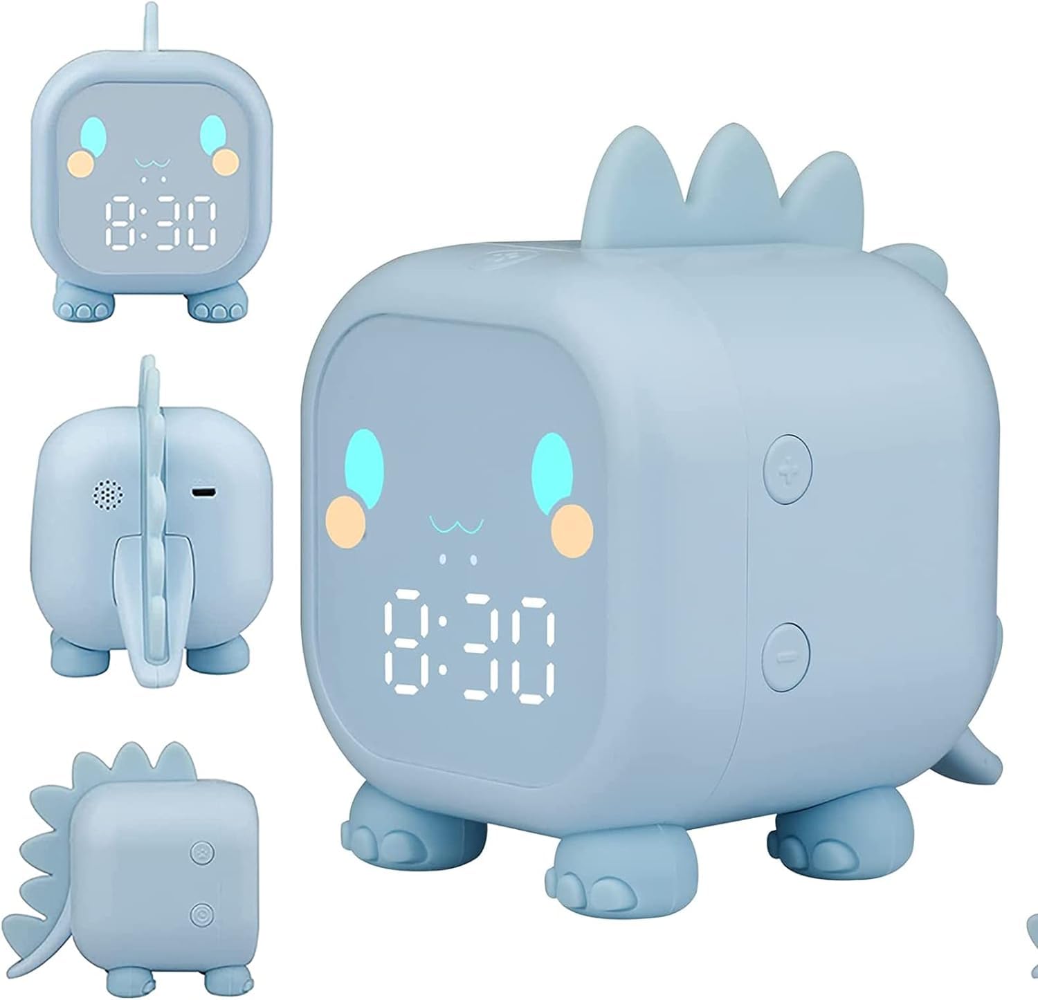 Reloj Despertador para niños, Despertador Digital con luz Nocturna, función de repetición y Temporizador, Control De Voz USB Reloj Despertador de Dinosaurio para niños y niñas (Azul)
