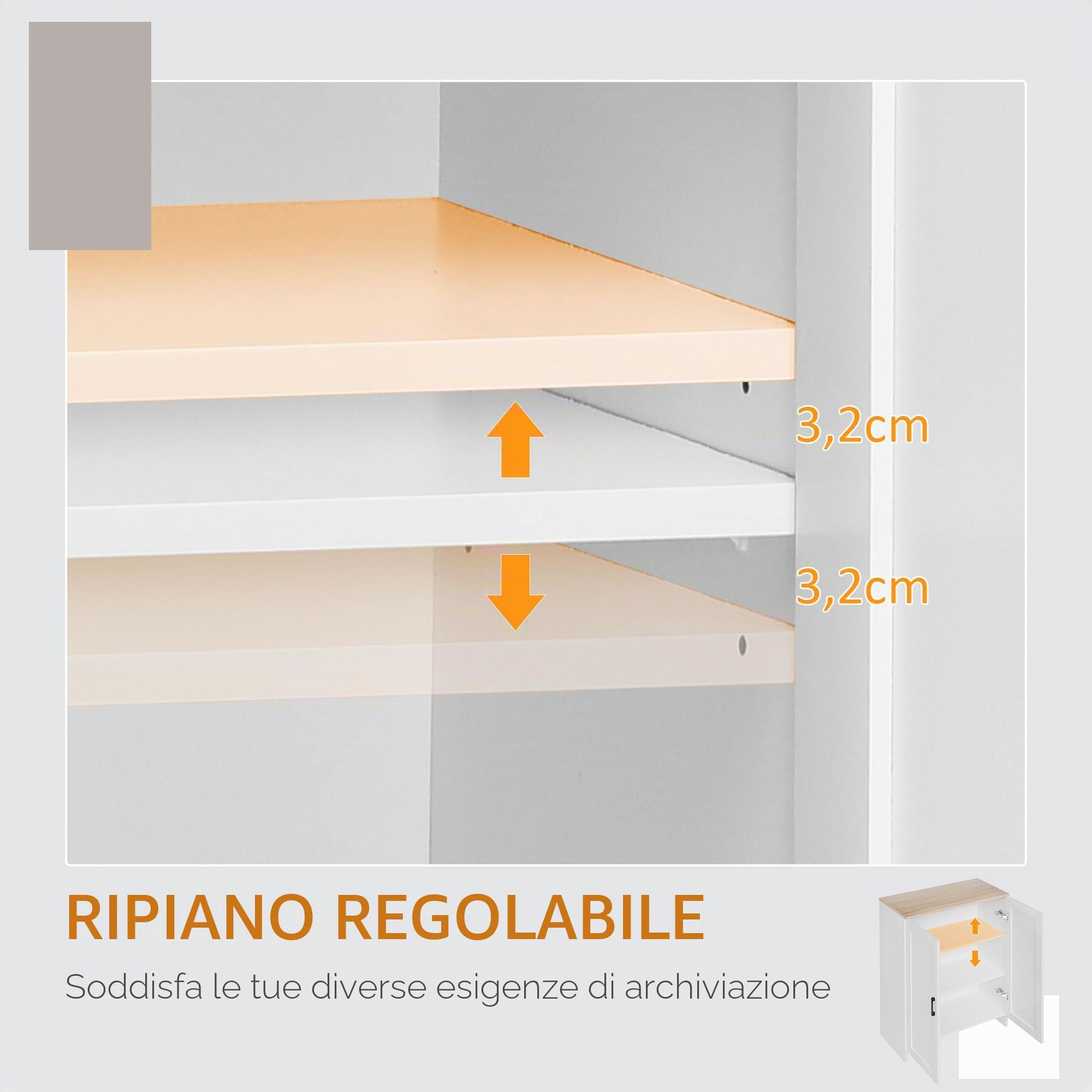 HOMCOM Mobile da cucina a buffet Mobile da cucina a buffet con armadio a due ante e ripiani regolabili, per sala da pranzo e soggiorno, 60 x 30 x 90 cm, bianco
