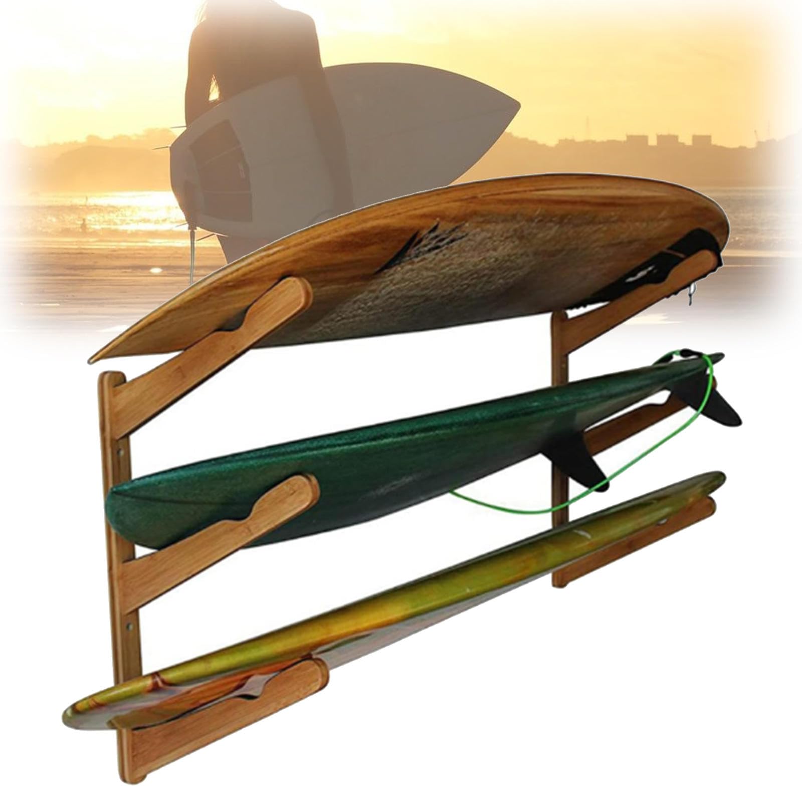 MTTXY Estante de Pared para Tabla de Surf para 3 Tablas, Almacenamiento Multifuncional o Soporte de Exhibición, Funciona en Tablas Largas y Cortas | También Funciona para Wakeboard, Kiteboard