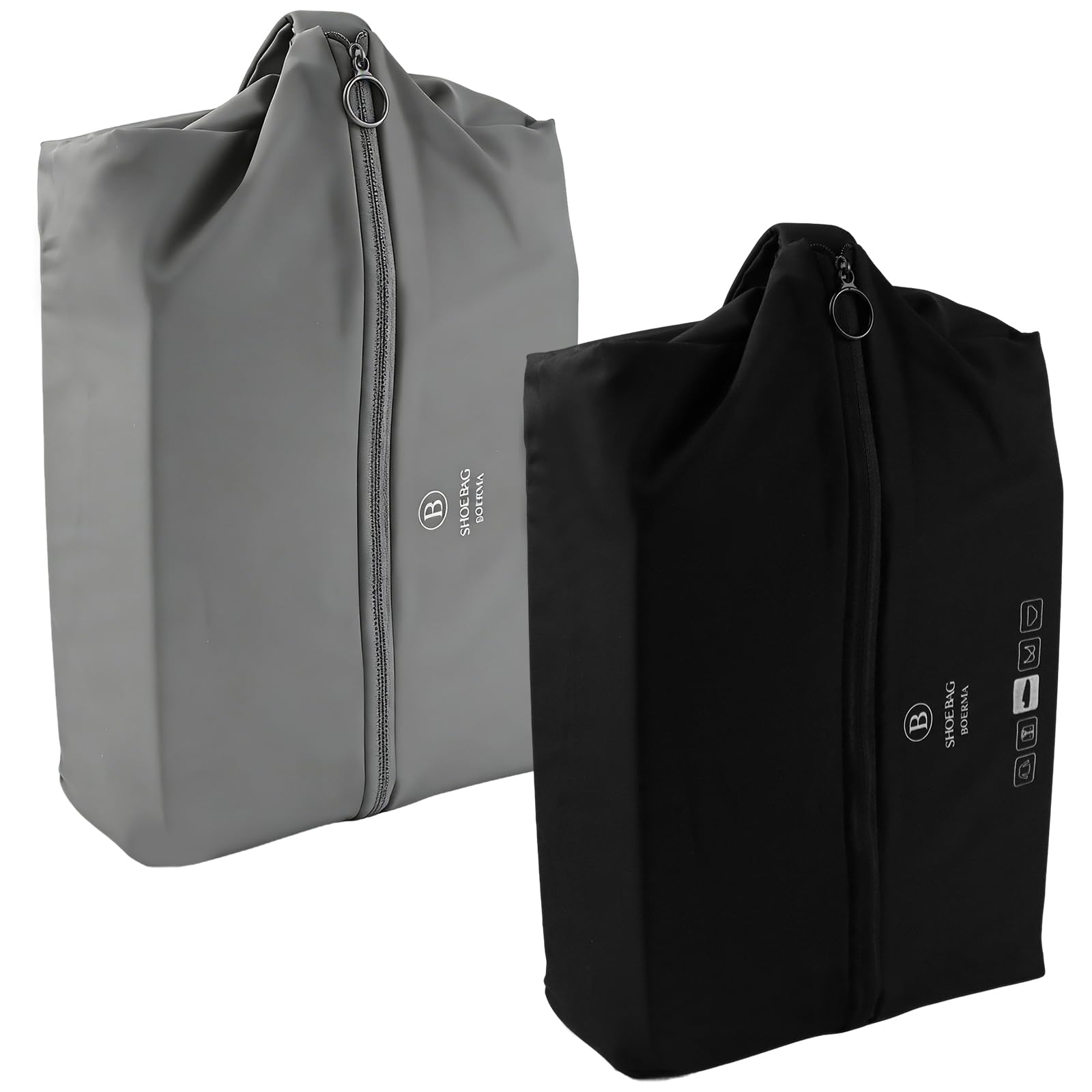 2 Stück Schuhbeutel Reise mit Tragegriff,Geruchsdicht Wasserdicht Schuhtasche mit ReißverschlussTragegriff, Schuhsack Reise Organizer,für Gym, Koffer, Schwimmen, Reise Oder Zuhause(Schwarz, Grau) - 1