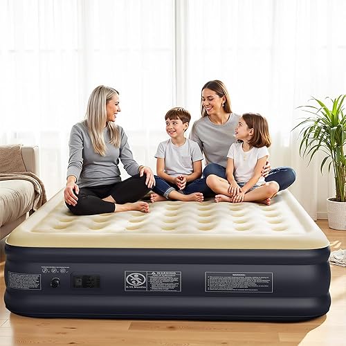 Miniatura 2 de Colchón de aire tamaño King con bomba incorporada, cama inflable mejorada, autoinflabledesinflado rápido de 2 minutos, 18 pulgadas750 libras máximo,