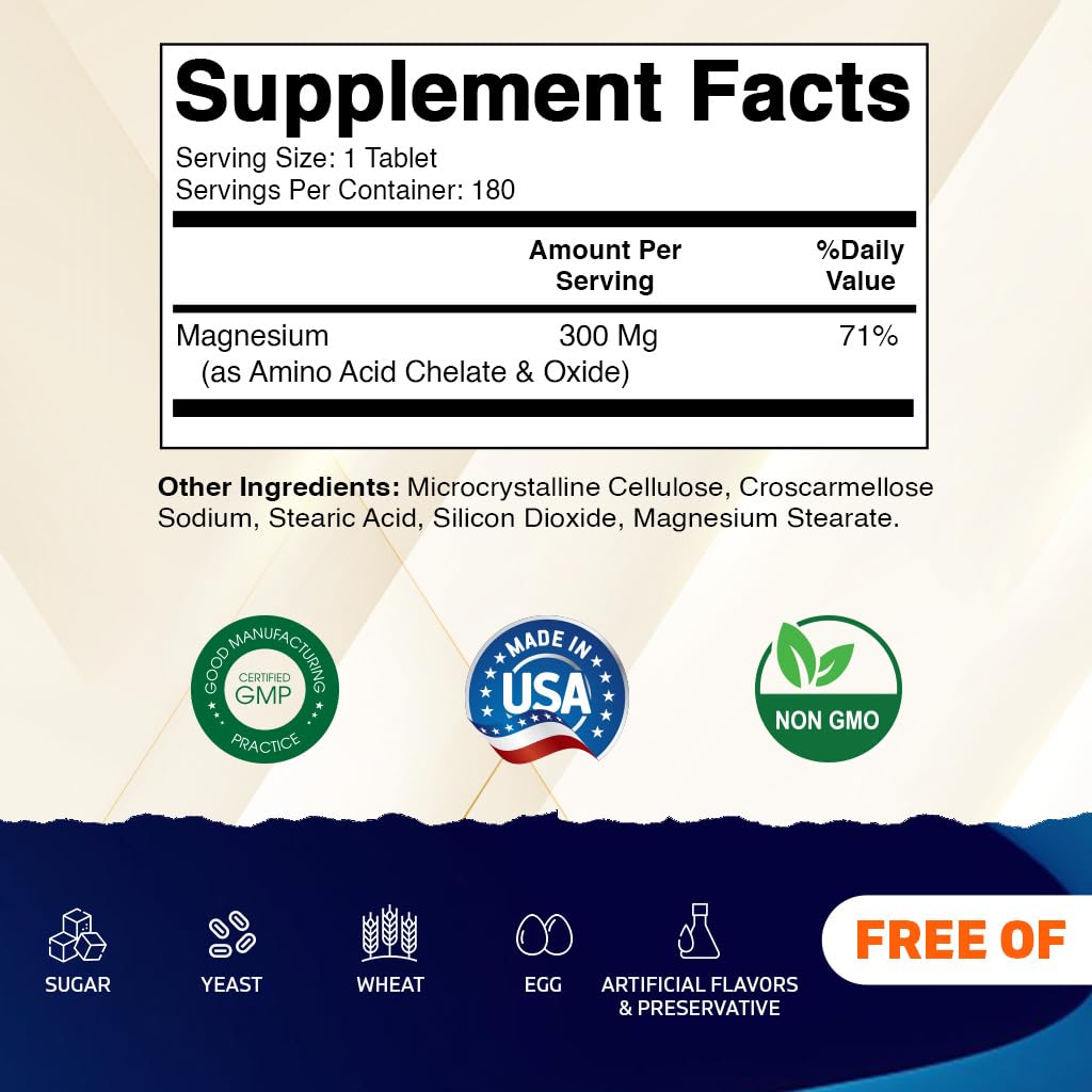 Vitamatic Chelated Magnesium 300 mg per Tablet, 180 Tablets, Made in USA — Amazon image 2