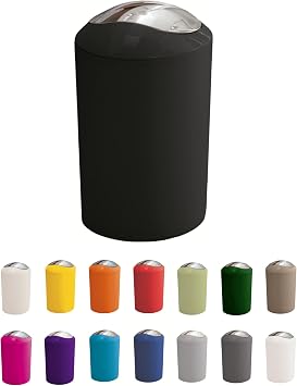 KW "Gleam 5Ltr Swing Bin - Compact Bathroom/Office/Bedroom/Waste Bin Black