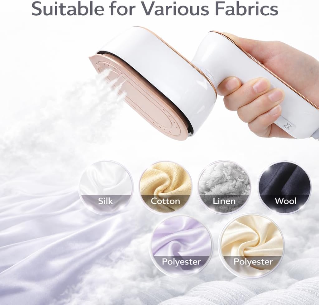 1000W Travel Steamer for Clothes, Portable 2-in-1 Handheld Steamer & Iron, 20s Fast Heat-Up, Sharp-Corner Detail Panel, Foldable 180° Handle, Compact for Home & Travel (Pearl White)