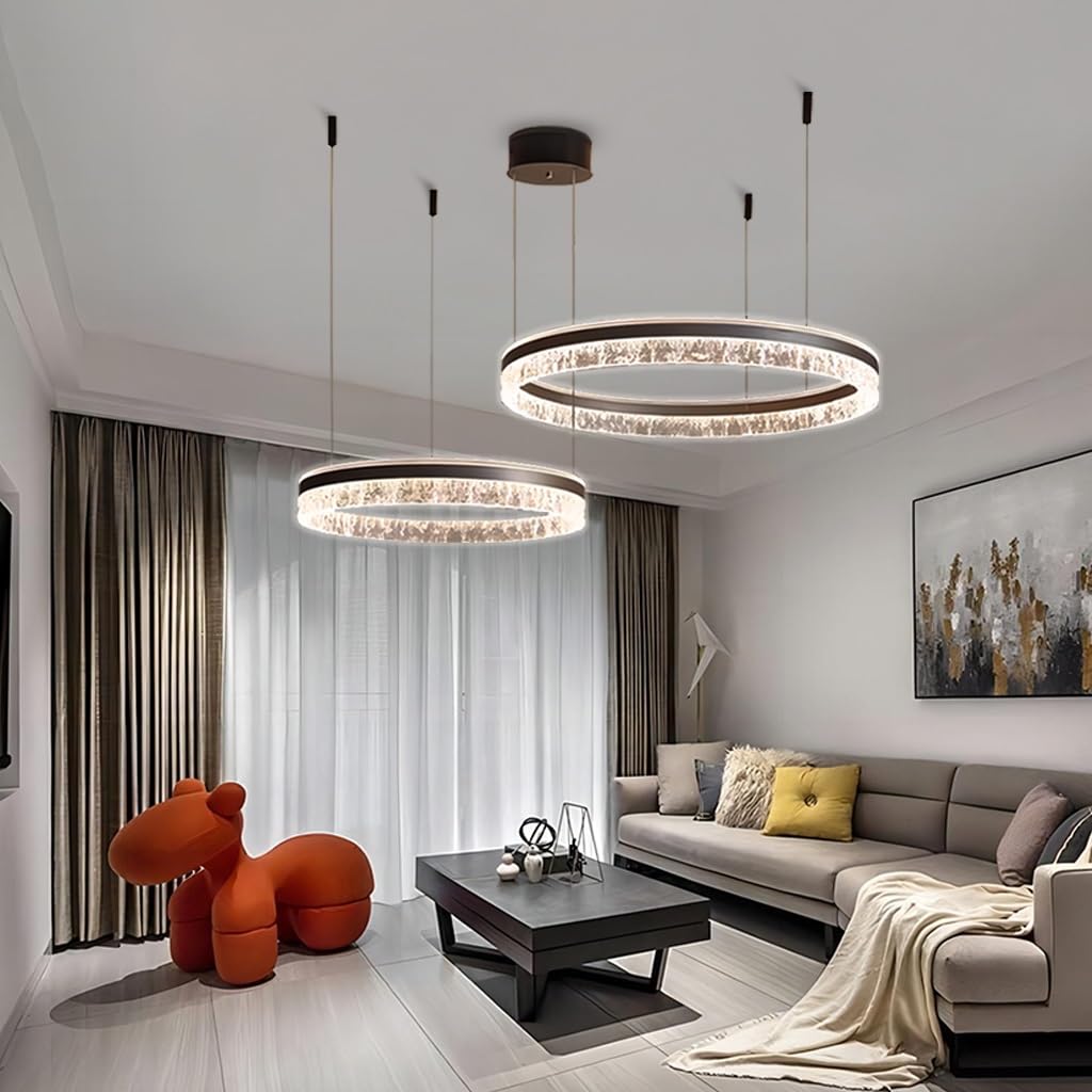 Lustre alu LED moderne brun à télécommande - Plafonnier anneau réglable 60+40cm