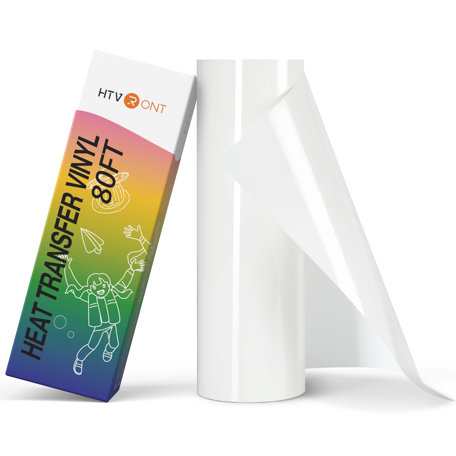 HTVRONT Heat Transfer Vinyl Roll - 12' x 80ft White HTV Vinyl for T Shirts | Iron on Vinyl Compatible with Cricut &amp; Silhouette Cutting Machines - Easy to Use for Personalized Gifts