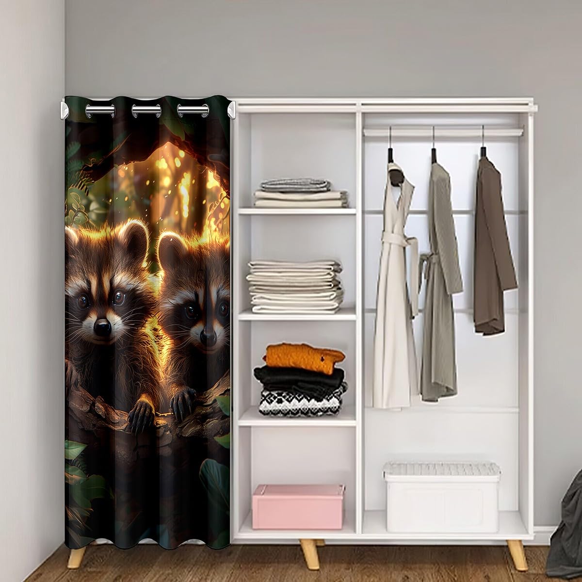 Erosebridal Kids Raccoon Room Divider Curtain Cute Wild Animals Blackout Curtain Room Home Decor Kawaii Raccoon Door Drape Jungle Wildlife Door Curtain 34