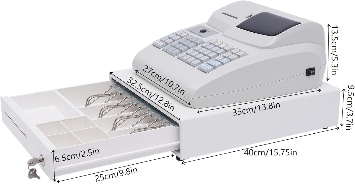 Caja Registradora Electrónica De 47 Teclas, Sistema Tpv Comercial De Acero Inoxidable con Cabezal De Impresión Térmica Y Pantalla Led De 6 Pulgadas para Comercios Minoristas, Restaurantes Y