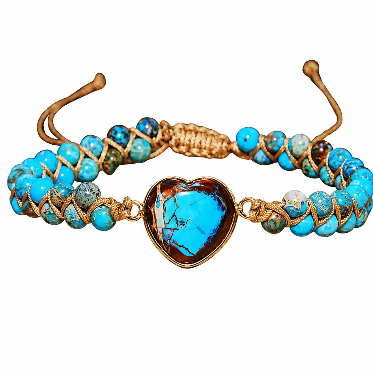 Women Boho Wrap Bracelet,Handmade Natural Stone Crystal Emperor Beads Heart Bracelet, Fashion Bohemian Jewelry Gift for Women