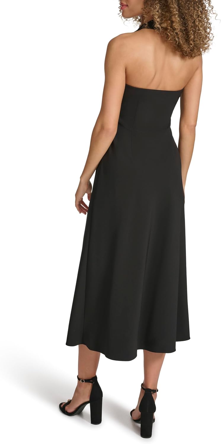 Siena Womens Sleeveless Halter V-Neck Draped Tie Front Midi Dress - Image 2