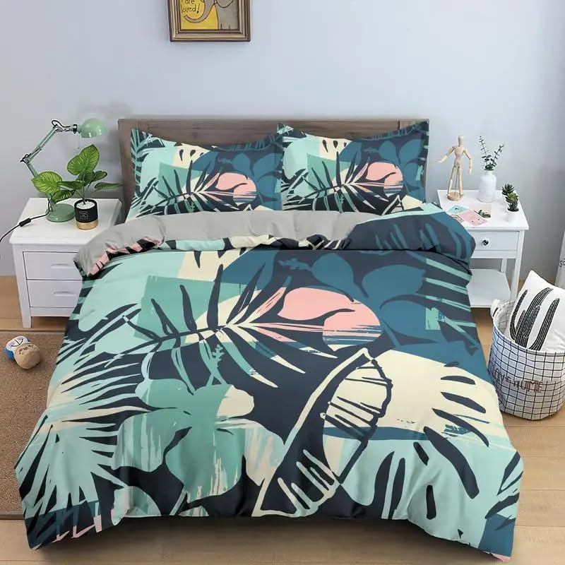 Housse de couette 160x200 douce confortable impression 3D motif Monstera