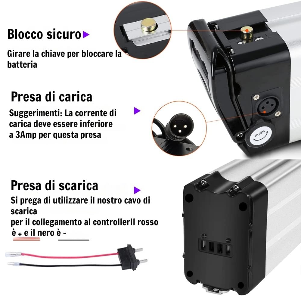 X-go Ebike akumulator 36 V 10 AH z ładowarką i kablem rozładowującym 2 piny do silnika 200 W 250 W 350 W, akumulator do roweru elektrycznego