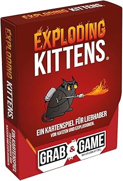 Exploding Kittens, Exploding Kittens Grab & Game, Party Game, Card Game, 2-4 Players, Ages 7+, 10 Minutes, German