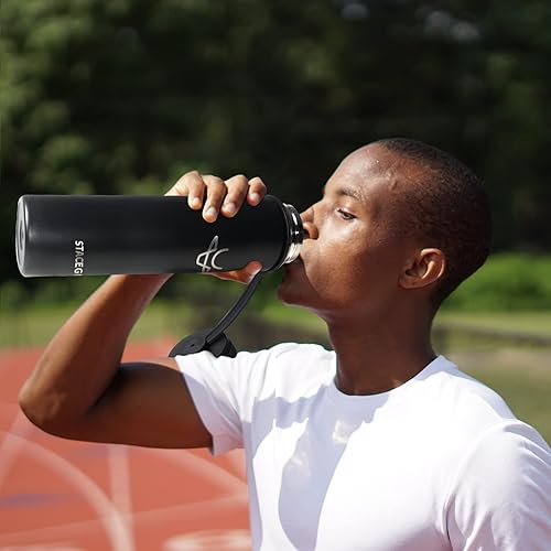 Miniatura 5 de STACEGEELE Botella de agua aislada al vacío con tapa de boquilla y rosca en la parte superior, termo de acero inoxidable para niños, a prueba de