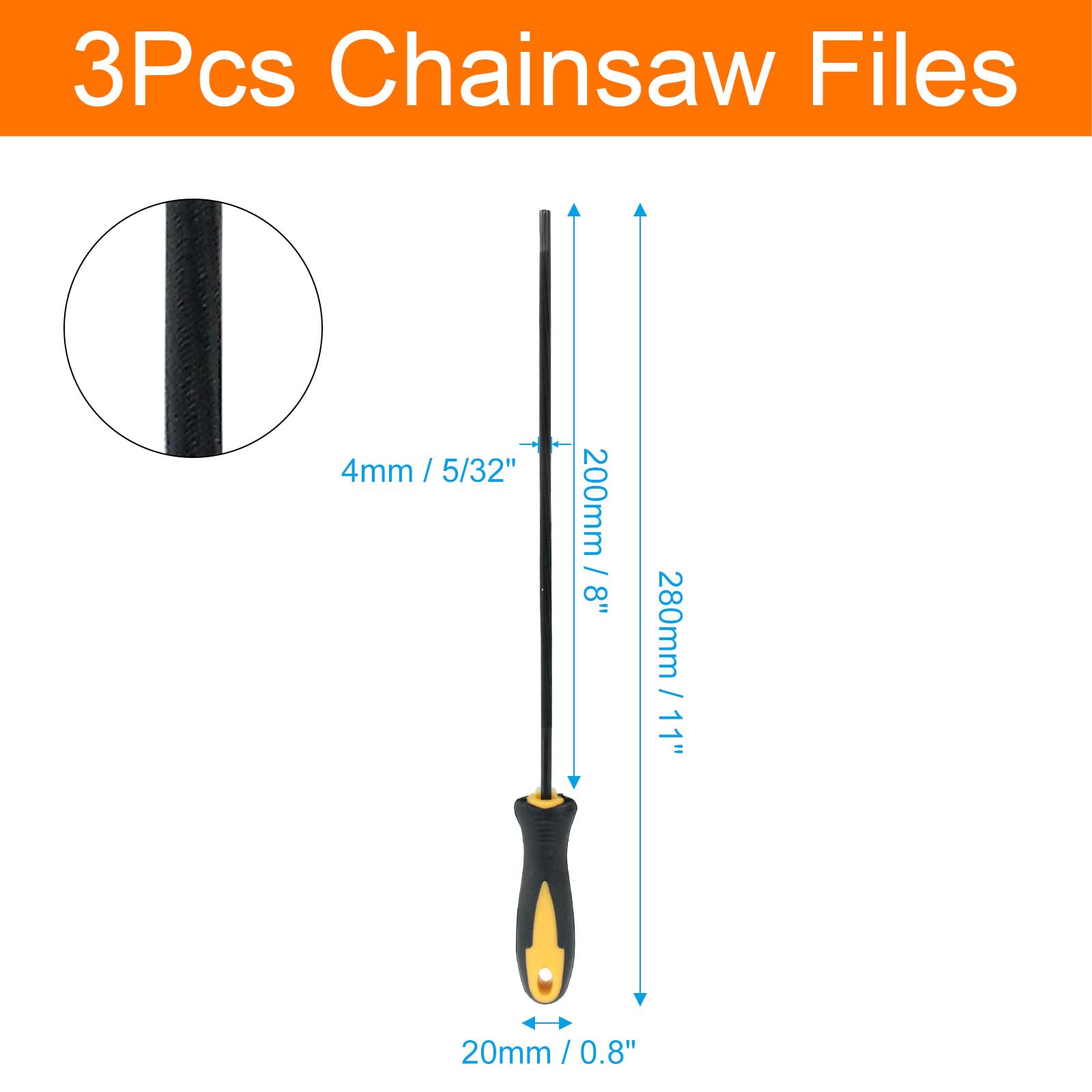 Cjueiom 3Pcs Chainsaw File, 4mm (5/32 Inch) Round Sharpening File with Plastic Handle, Chainsaw Sharpener File for Sharpening Chain Saw - Image 2