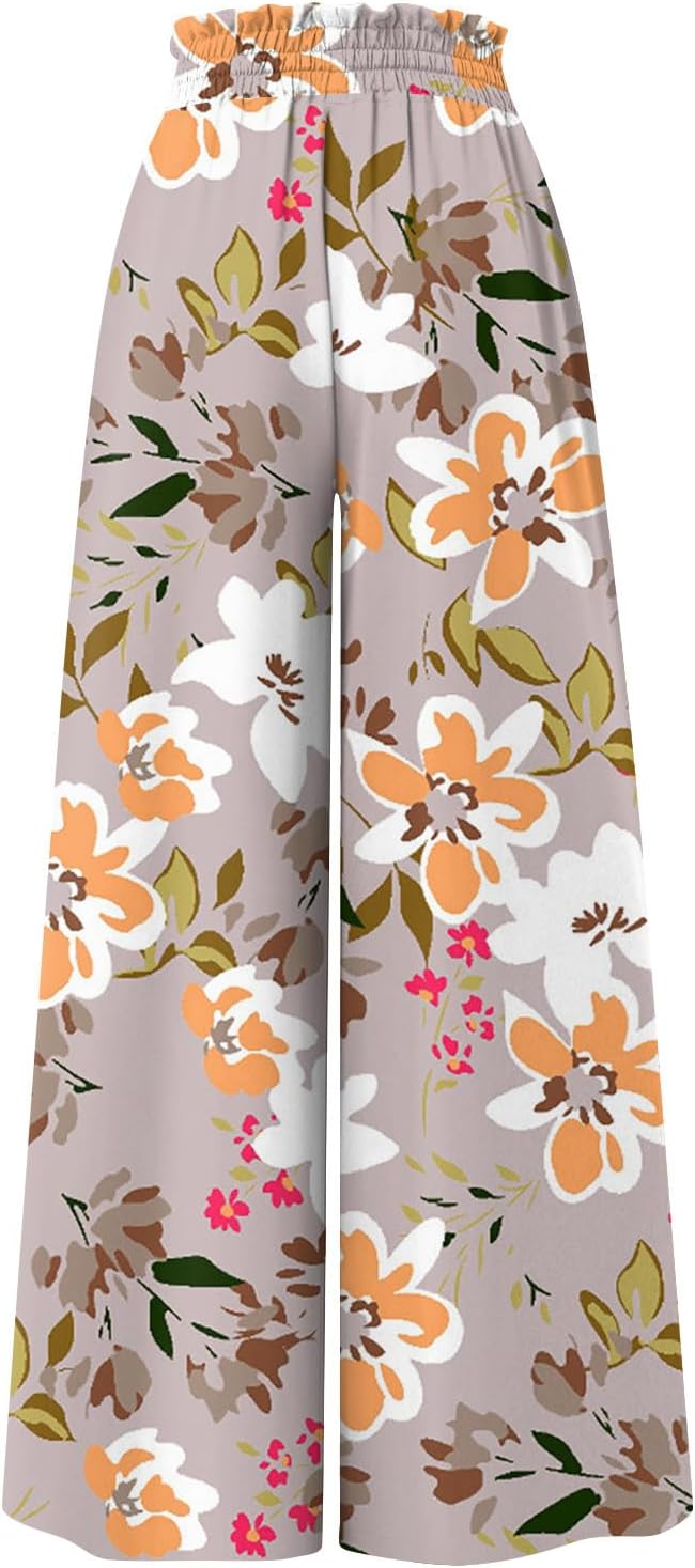 Plus Size Palazzo Pants for Women Summer Boho Wide Leg High Waist Casual Lounge Yoga with Pockets Trousers