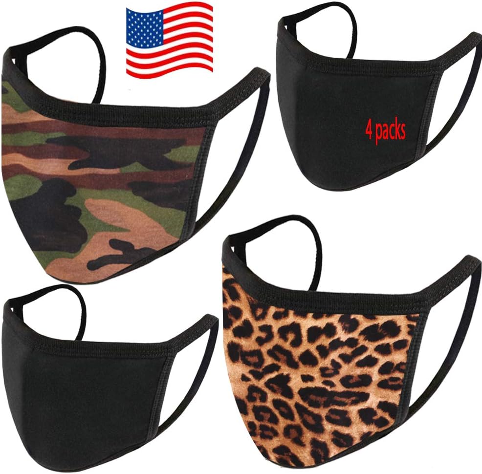 Fashion Cloth Face Mask Cotton Thin Breathable Washable Reusable Camo Animal Black Made in USA…