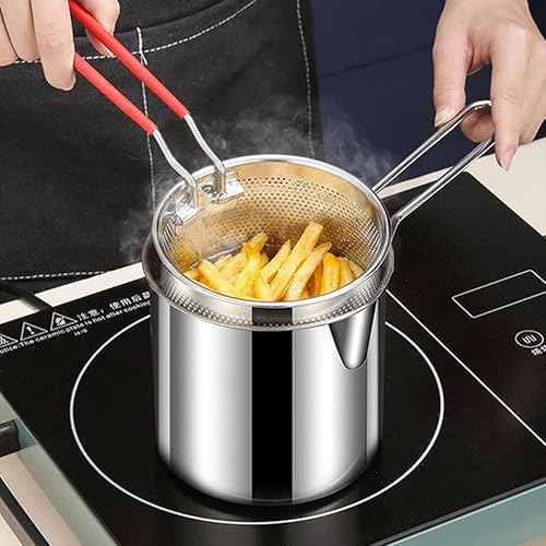 Miniatura 8 de UPKOCH Olla para freír profundamente, 1 juego pequeño con cesta, mini freidora de aceite profunda de acero inoxidable, cocina de pollo de cocina,