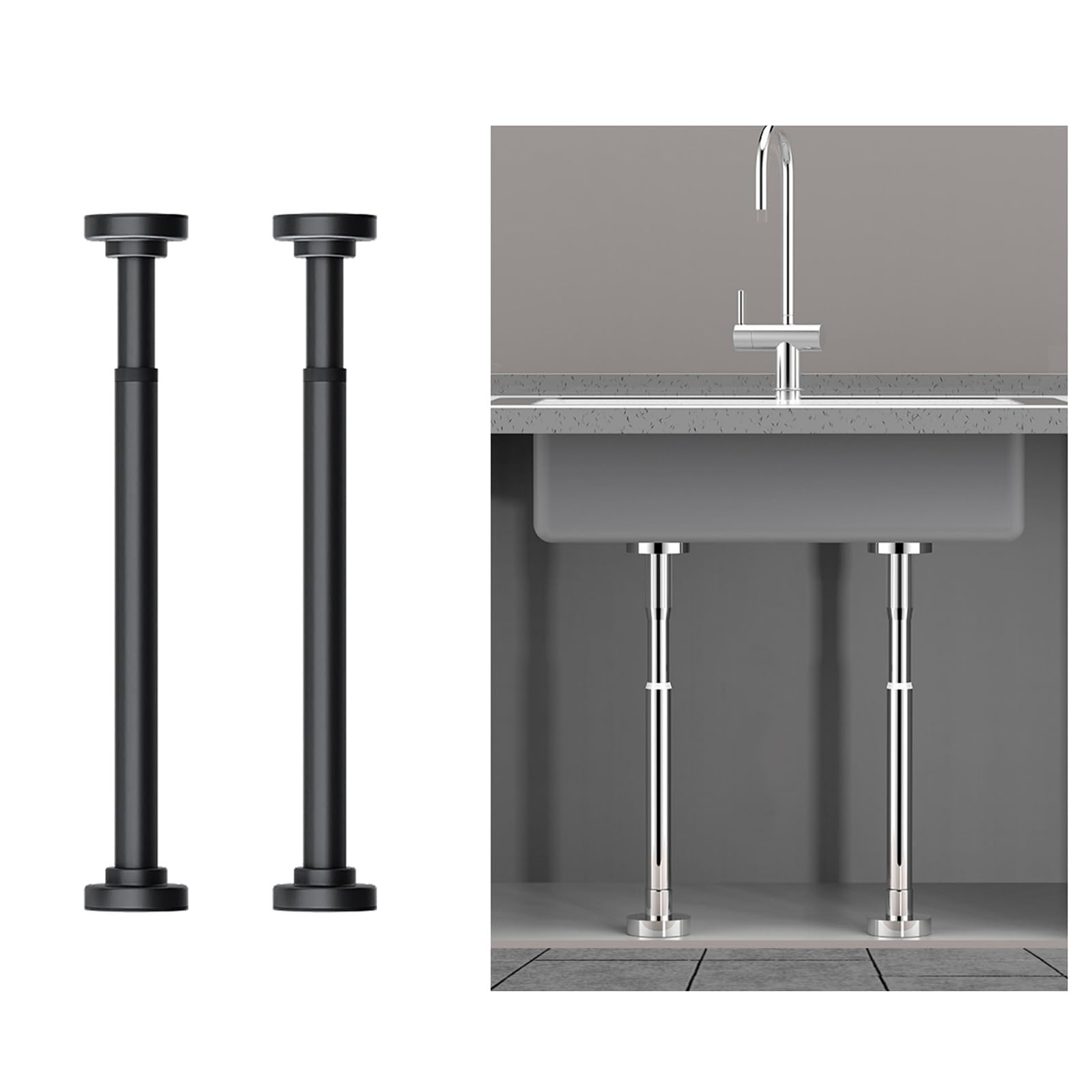 Support evier sous plan reglable 60-110cm en acier noir pour cuisine